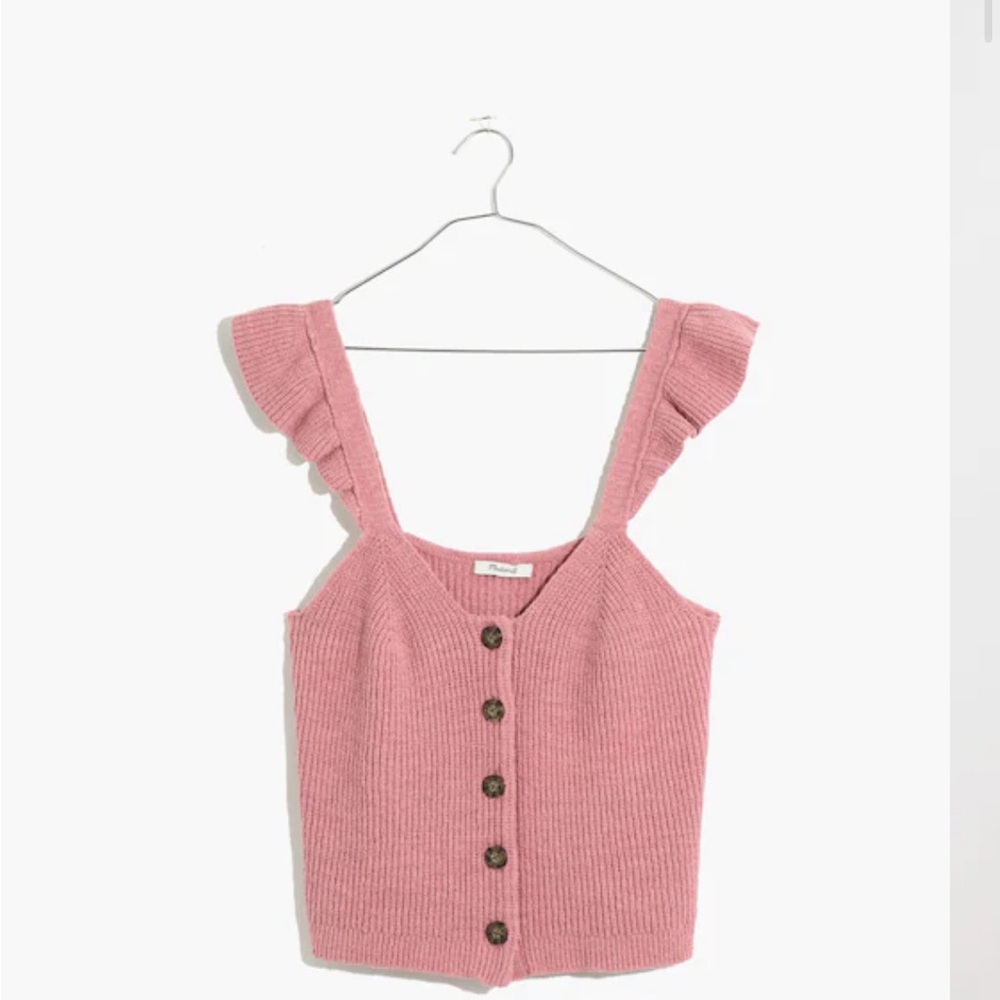 MADEWELL NWT Ruffle-Strap Button-Front Sweater Tank Weathered Berry Sz M